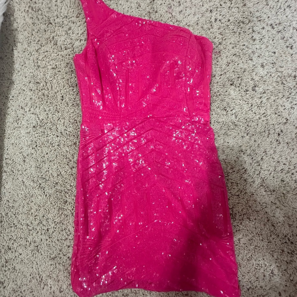 Pink Sequin One-Shoulder Dress